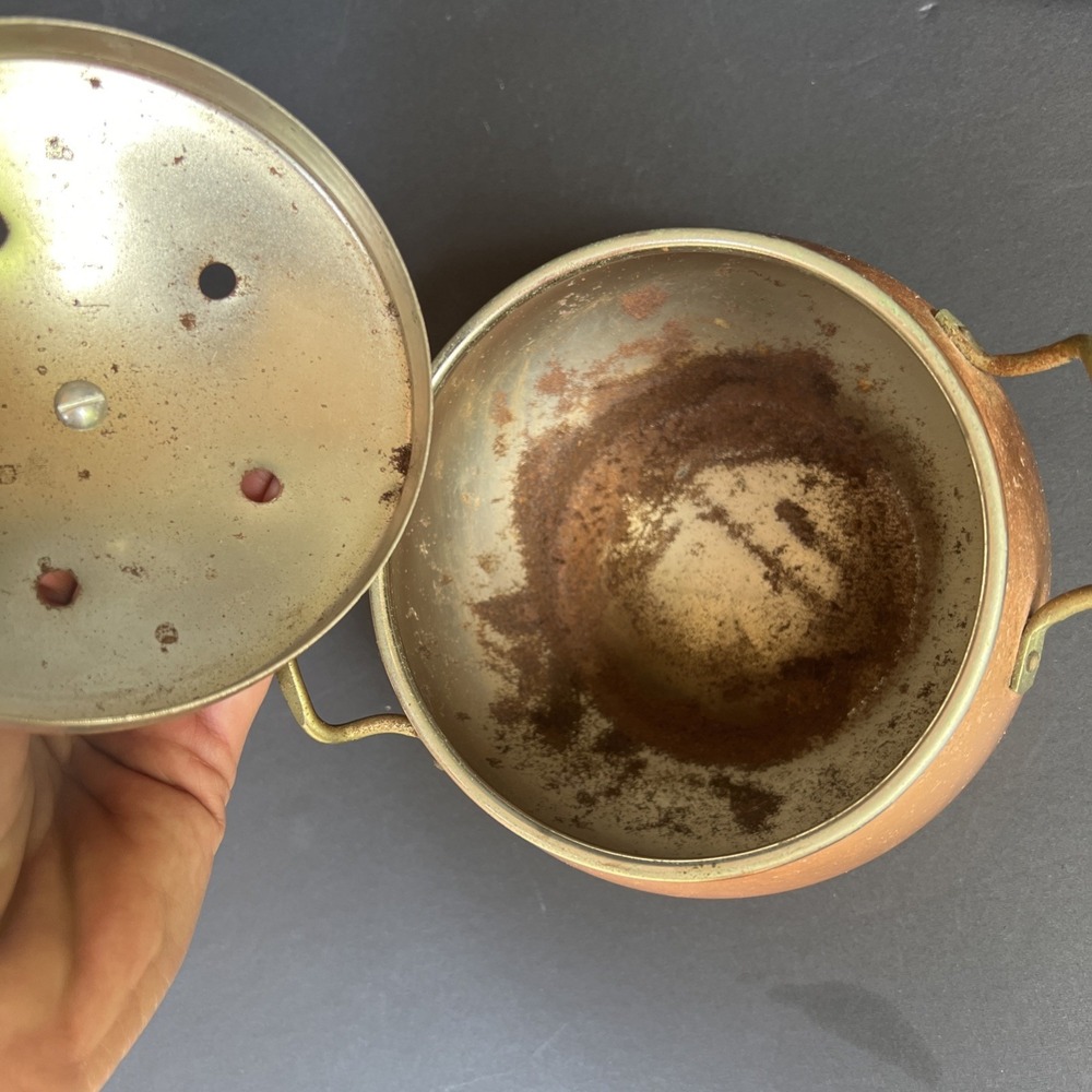 VTG Copper Potpourri Pot Primitive Copper Cachepot Cauldron x2 Taiwan Decor Set - Picture 6 of 11